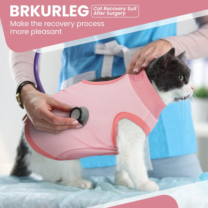 BRKURLEG Cat Recovery Suit for Female Male Anti-Licking Pet Surgical Pajamas Kitten Recovery Suit Cat Spay Recovery Suit Female Abdominal Wounds Skin Diseases Protection, Pink, L Large
