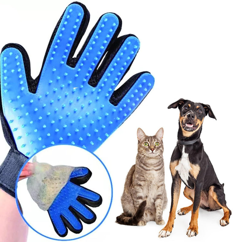 Pet Cleaning Brush Glove Pet grooming Massage gloves Perfect hair remover election commendable Brush Glove, a pair left and right hand, Blue - PawsPlanet Australia