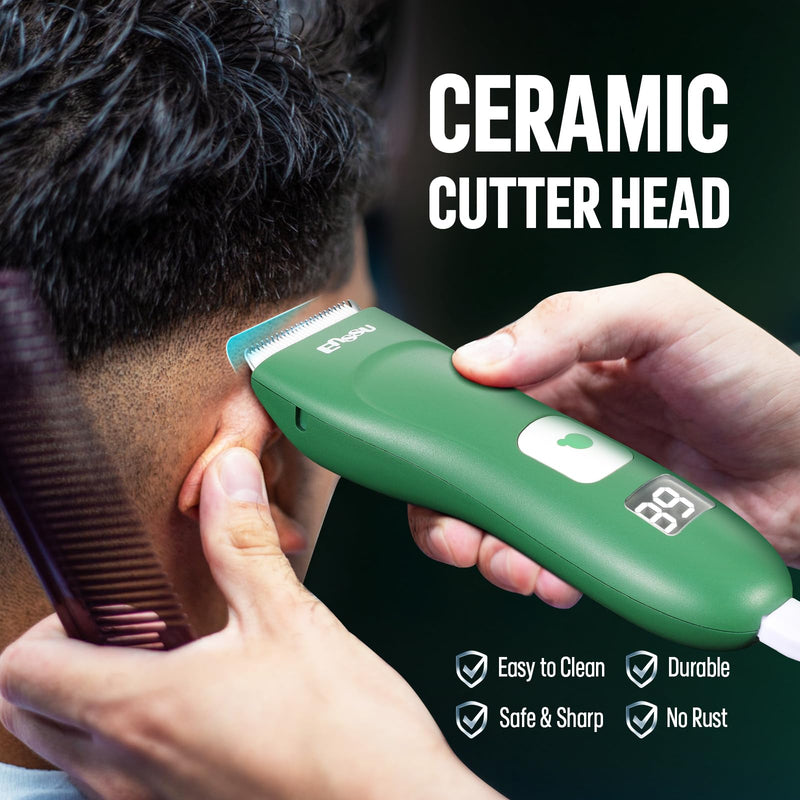 Baby Hair Clippers, Cordless Hair Clipper for Kids with LED Display, Baby Hair Cutting Kit with Skin-Safe Blade, Waterproof Hair Trimmer for Children/Toddler, Rechargeable& an Hour Quick Charger Deep Green - PawsPlanet Australia