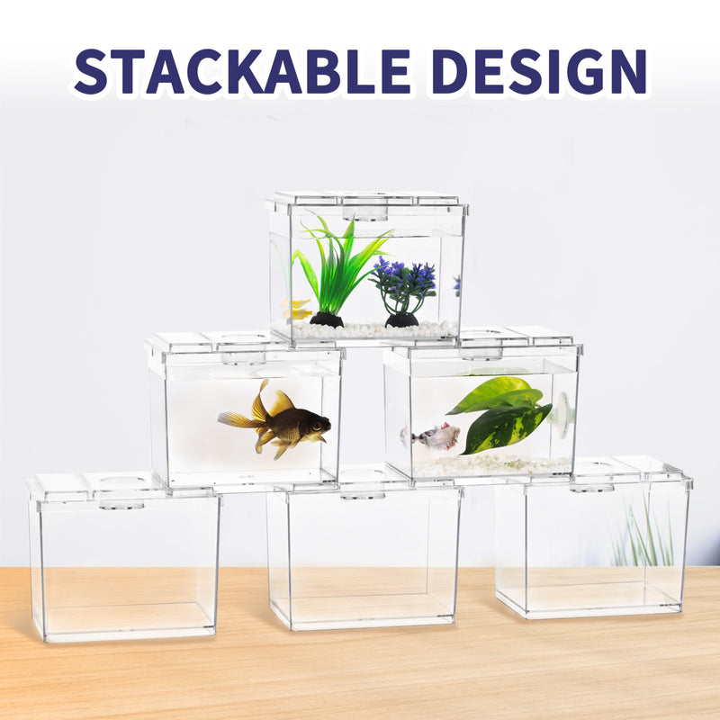 Mini Betta Fish Tank, Small Fish Bowl for Temporary Space, 0.2 Gallon Stackable Cube Tank with Artificial Plants and Gravels for Small Fish, Insect, Shrimp, Crab, Spider. (Pack-1) MiniTank 02 - PawsPlanet Australia