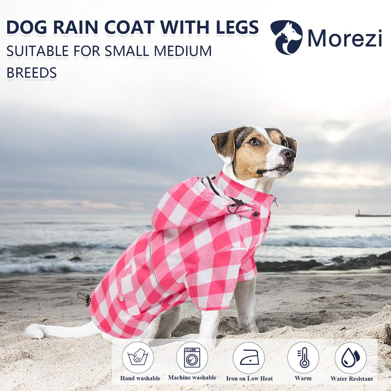 Dog rain Coat Waterproof Raincoat Puppy Jacket with Legs Buttons Zipper Hood Drawstring Fit for Yorkie Terrier Schnauzer Poodle Border Collie Labrador Golden Retriever 8lbs to 80lbs Pink XS X-Small Pink Plaid