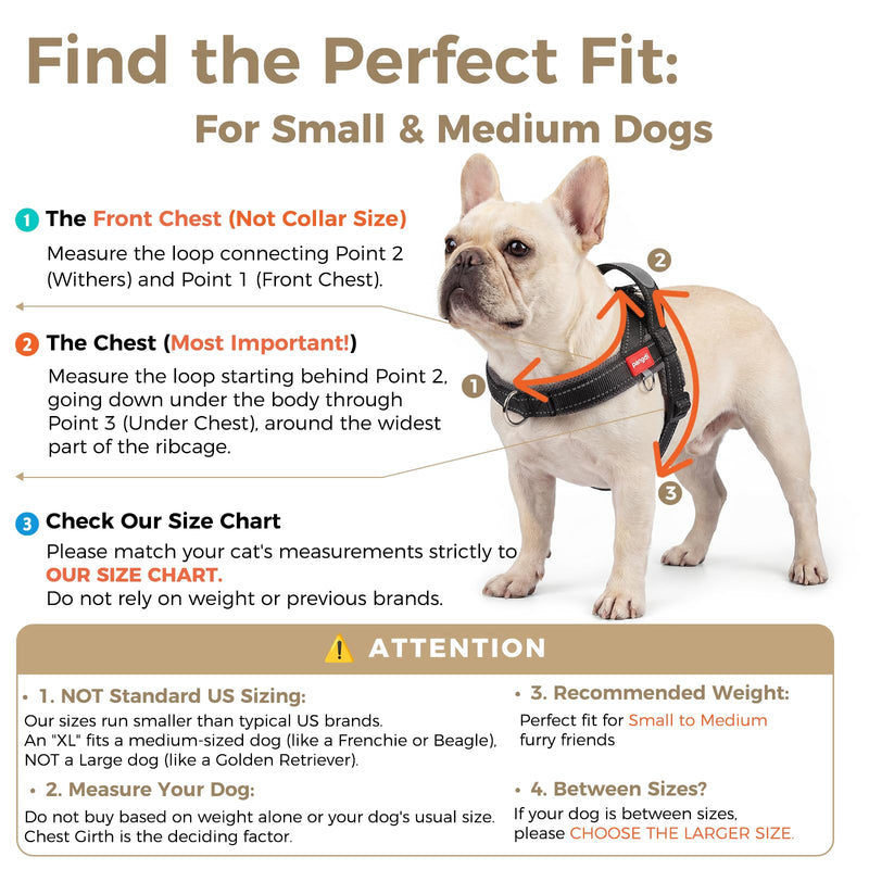 No Pull Dog Harness with Handle, French Bulldog Adjustable Reflective Dog Vest, Breathable Air Mesh Padded Pet Harness with Front Leash Clip for Small Medium Dogs, Black, L Large - PawsPlanet Australia