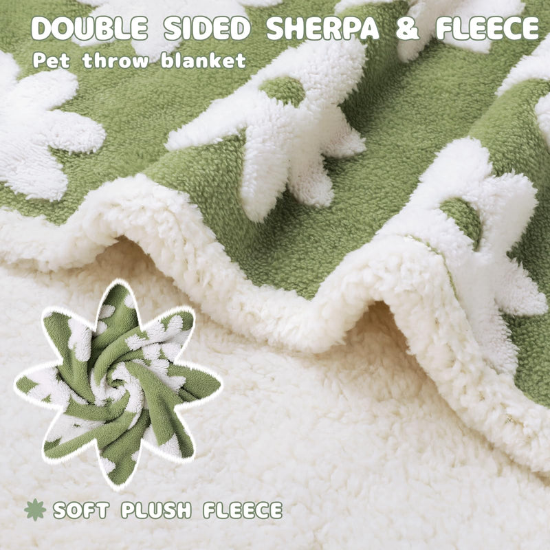 Luciphia Waterproof Pet Blanket for Medium Large Dogs Washable Fluffy Thick Jacquard Shag Fleece Warm Sherpa 3D Textured Flower Print for Cats Puppy Couch Protection (Green,57x40 inches) Green 57x40 inches - PawsPlanet Australia