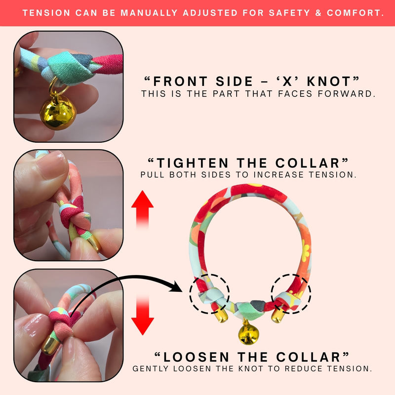 Handmade Cotton Cat Collar with Bell – Adjustable Slip-On Design, No Buckle, Lightweight Rope Collar for Kittens, Indoor Cats, and Small Pets (Daisy) Daisy - PawsPlanet Australia