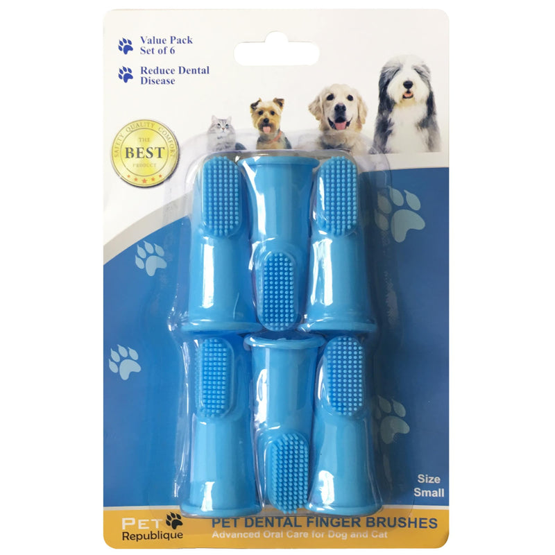Pet Republique Dog Finger Toothbrush Set of 6 - Dental Hygiene Brushes for Small to Large Dogs, Cats, and Most Pets - Small Size Finger Opening Blue 6 Count (Pack of 1)