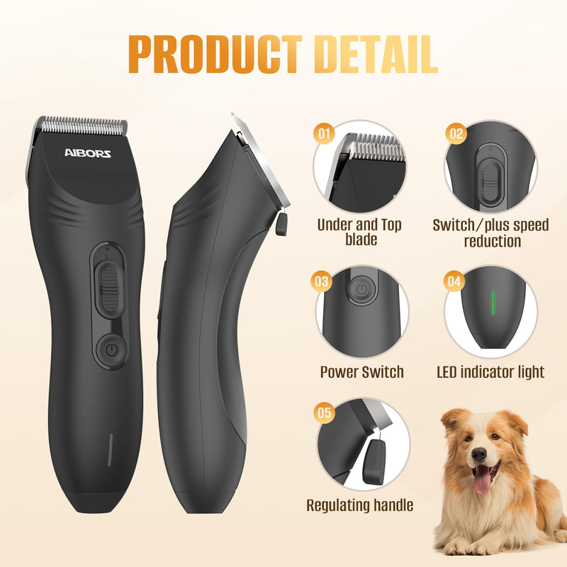 Dog Clippers Grooming Kit, AIBORS Dog Shaver Clippers Low Noise, Rechargeable Cordless Electric Trimmer Quiet Hair Clippers Set for Dogs Cats Pets