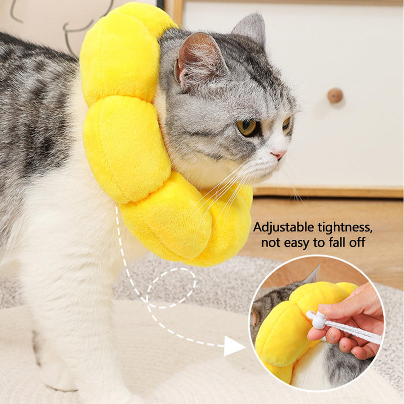 Cat Neck Brace, Adjustable Soft Collar for Cats, Sunflower Cat Collar, Elizabethan Collar, for Cats Small Dogs After Surgery and Injuries (Yellow, L) Yellow M 1