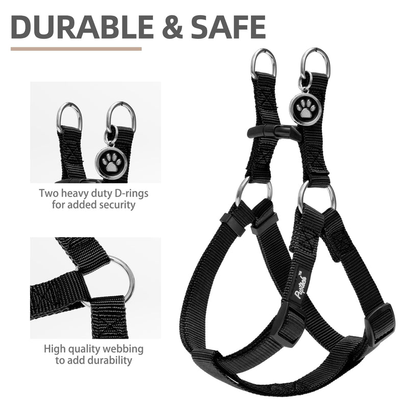 PUPTECK No Pull Dog Harness Soft Adjustable Basic Nylon Step in Puppy Vest Outdoor Walking with ID Tag Medium Black - PawsPlanet Australia