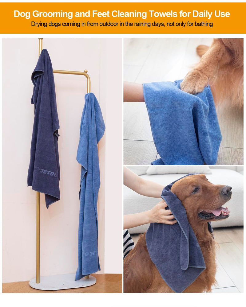 2-PCS Fast Drying Dog Towels - 56 x 28 Inch Ultra Soft & Absorbent Large Dog Towel with 30 x 14 Inch Daily Use Paw Towel - 100% Microfiber Pet Bath Grooming Towels for Dogs Cats, Blue XL:56x28 Inch + S:30x14 Inch - PawsPlanet Australia