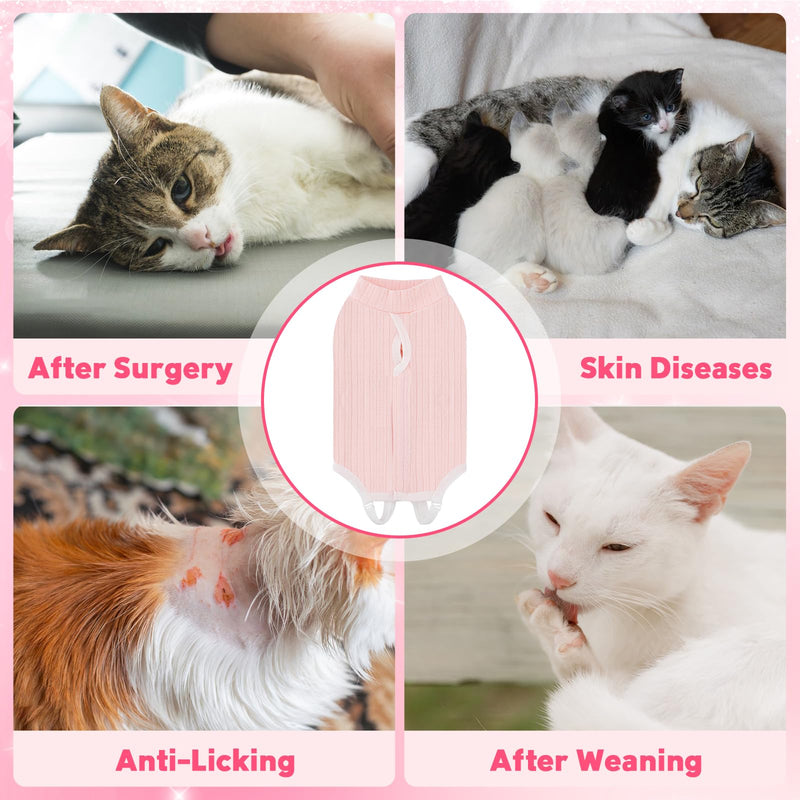 Coppthinktu Cat Recovery Suit for Female Cats After Spay, Breathable Cat Onesie Kitten Onesie Bodysuit, Cat Surgery Recovery Suit for Abdominal Wounds Anti Licking E-Collar Alternative Pink Medium