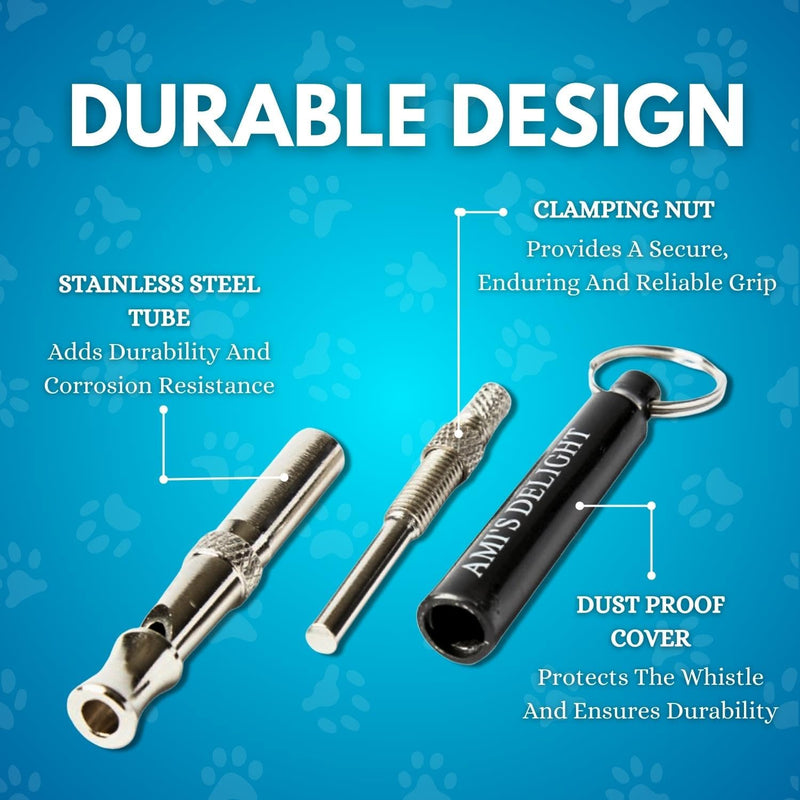 Ami's Delight Dog Whistle Set of 5 | 2PCS Premium Quality Adjustable Dog Whistles with 2 Black Lanyards and a Dog Clicker | Ultrasonic Dog Whistle to Stop Barking Neighbors Dog - PawsPlanet Australia