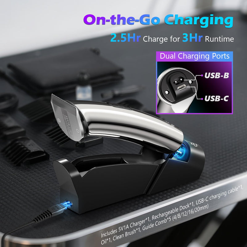 Professional Dog Grooming Clippers with Charging Dock, 5-in-1 Adjustable Blade Cordless Pet Grooming Kit 5 Speed Rechargeable Trimmer Hair Shaver with Detachable Guide Combs for Animal Horse - PawsPlanet Australia
