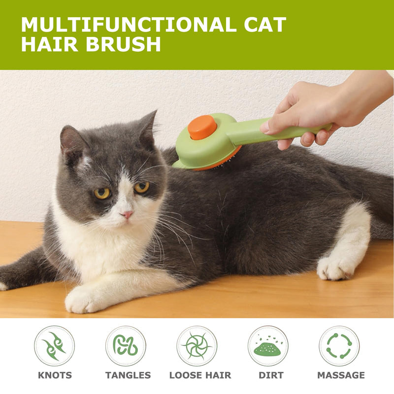 Pet Grooming Brush Kit for Cat and Dog, Hair Massage Cleaner with Release Button, 2 Flea Combs for Shedding Removing Tangles Loose Fur Self Cleaning Accessories, Green(3 Pieces Set) - PawsPlanet Australia