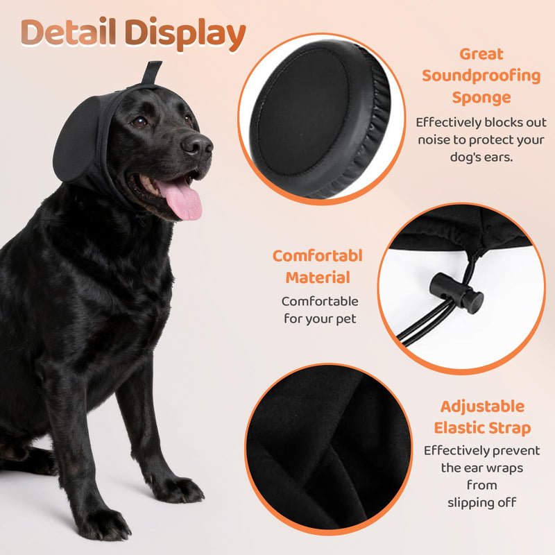 Dog Ear Defender Noise Cancelling - Warm Dog Ear Protector Muff Warp for Calming Anxiety Relief Hear Protection Adjustable Puppy Head Cover Hat for Sleep Groom Drying Firework Thunder (M) Black M