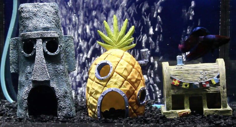 Penn-Plax Officially Licensed SpongeBob SquarePants® Fish Tank Decorations | SpongeBob’s Pineapple, Squidward Home, and The Crusty Crab Resin Figurines | Aquarium and Terrarium Décor