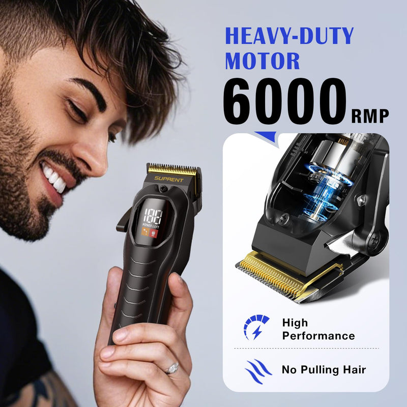 SUPRENT Hair Clippers Set for Men, Rechargeble USB-C Hair Trimmer for Professionals & Homecuts, LED Display (Black) Black