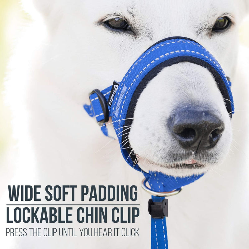 GoodBoy Dog Head Halter with Safety Strap - Stops Heavy Pulling On The Leash - Padded Headcollar for Small Medium and Large Dog Sizes - Head Collar Training Guide Included 3 Blue - PawsPlanet Australia