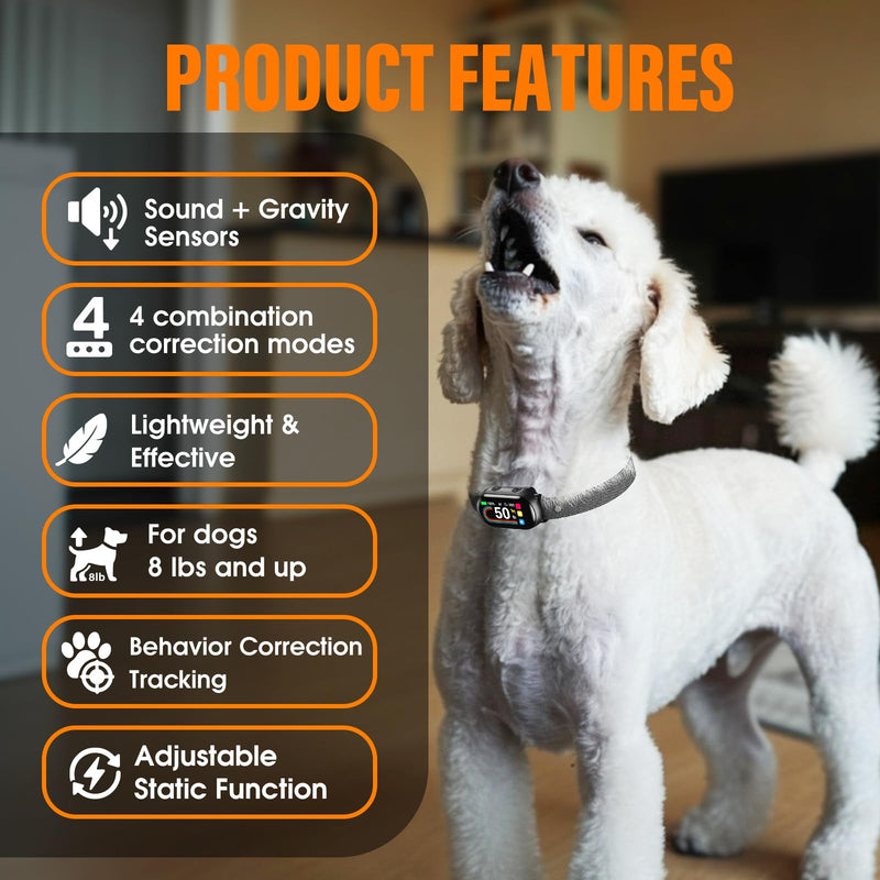 Smart Dog Bark Collar - for Small Medium Large Dogs 10-100lbs, Automatic Dog Training Collar to Decrease Barking, Anti Barking Device with 4 Training Modes, More 8 Sensitivity Levels, Black - PawsPlanet Australia