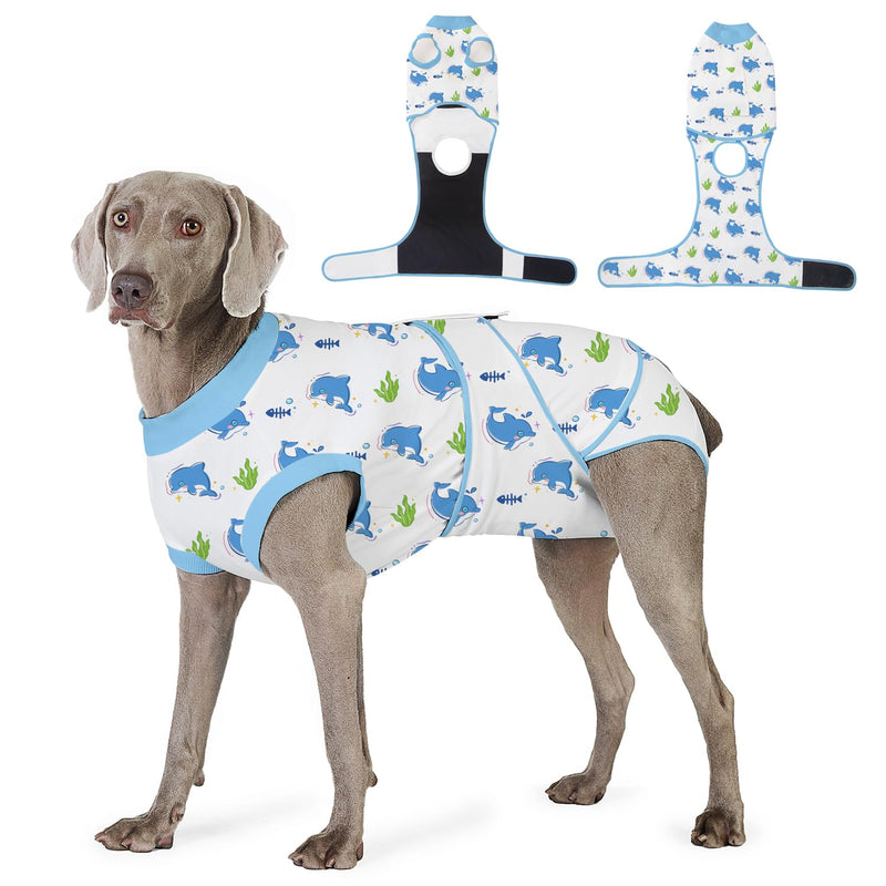 Dog Recovery Suit for Post Surgery, E-Collar Cone Alternative for Female Spay & Male Neuter, Breathable Soft Onesie for Abdominal Wounds & Skin Disease, Anti-Lick Surgical Suit for Dogs, Blue, XL X-Large (Back: 21.28"; Weight: 45 - 85 LB) Blue-Dolphin