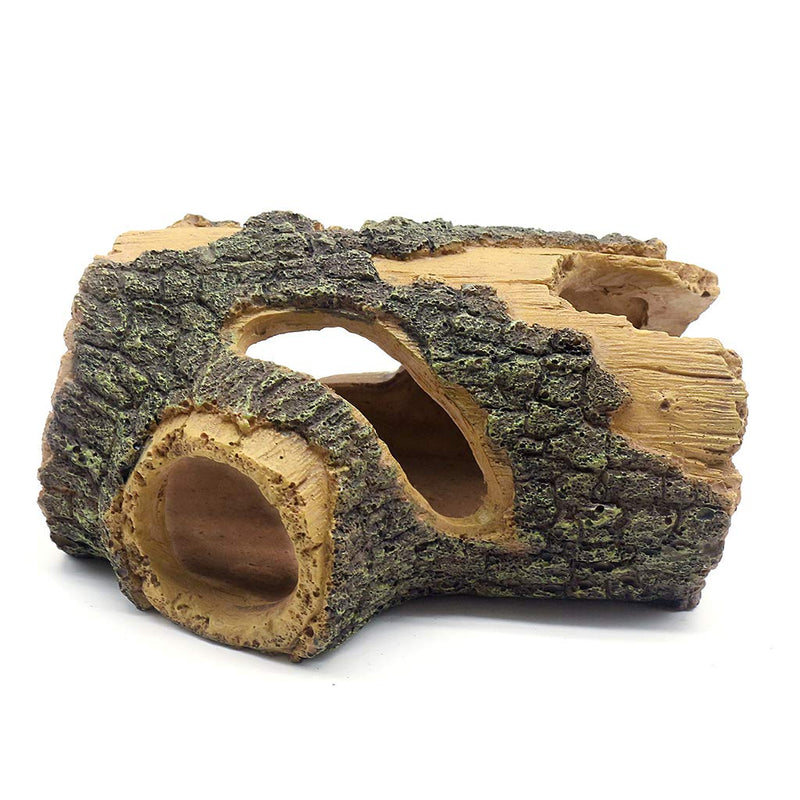 Log Resin Hollow Tree Trunk Ornament, Fish Tank Decoration Wood House Aquarium Hideout Caves Decorations for Betta, Turtles, Small Lizards, Reptiles, Amphibians up to 20 Gallon Tank hollow tree house