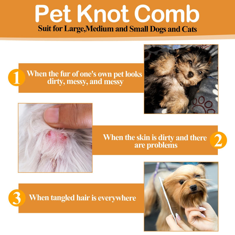 3 PCS Dematting Comb for Dogs Stainless-Steel Dog Comb Lightweight Metal Combs for Dogs Comfortable Dog Grooming Combs Effective Dematting Tool Portable for Cats Pets Knots Loose Hair Removal - PawsPlanet Australia