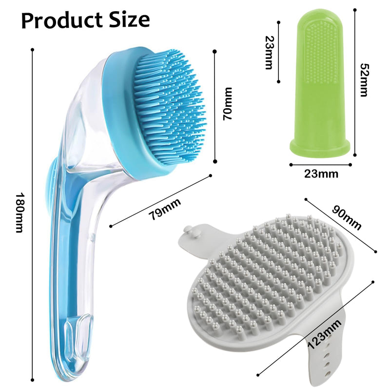 (6 Pcs) ELEGX Pet Grooming Bath Massage Brush with Soap and Shampoo Dispenser Soft Silicone Bristle for Long Short Haired Dogs Cats Shower Blue kit - PawsPlanet Australia