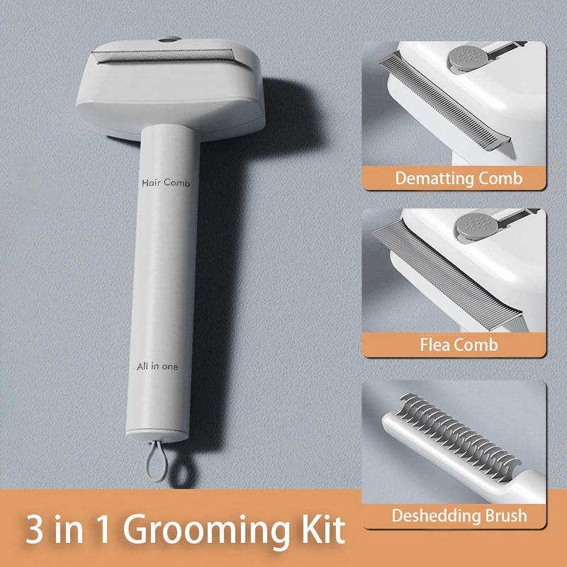 Upgraded 3 in 1 Grooming Kit for Pets, Double-Sided Undercoat Rake for Shedding, Dematting Comb for Cats, Deshedding Dog Brush, Flea Comb, Suitable for Short & Thick Coat, Pet Friendly Teeth - PawsPlanet Australia
