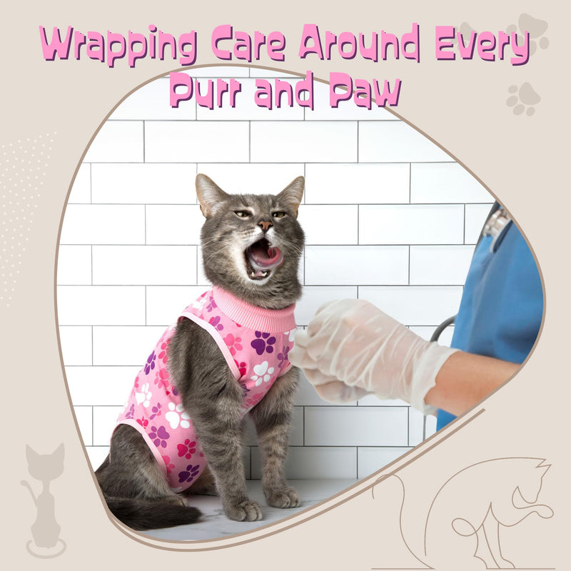 Cat Recovery Suit: Soft Pink Post-Surgery Suit for Cats with Paw Print Design - Elastic, Breathable & Washable Recovery Suit for Spay or Healing After Surgery - Great Alternative to The Cone of Shame Medium Pink Paw Print - PawsPlanet Australia