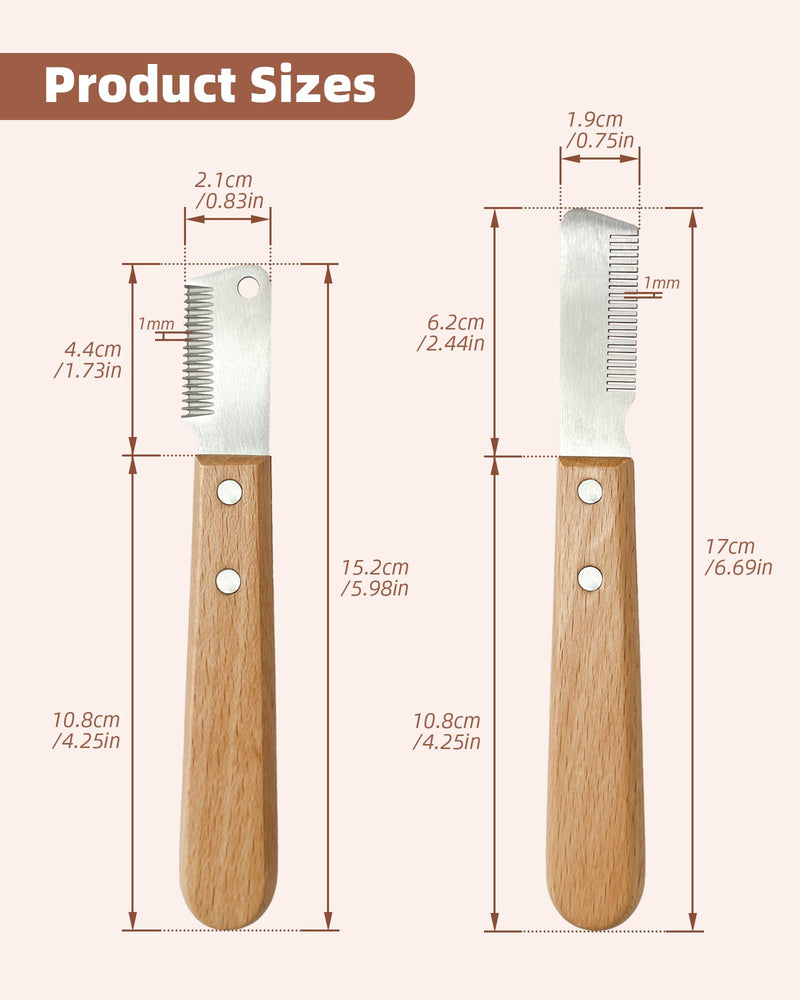 2PCS Professional Stripping Knife for Dogs, Pet Hair Removal Comb for Massaging, Grooming, Cat Hair Brush with Wooden Handles and Stainless Steel Blades - PawsPlanet Australia