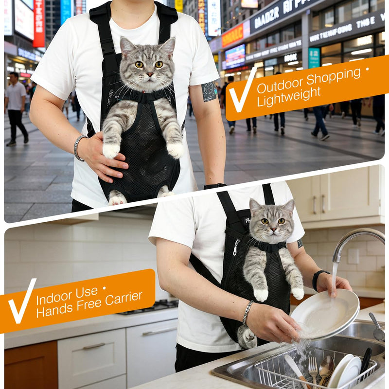 Pawaboo Pet Carrier Backpack, Adjustable Pet Front Cat Dog Carrier Backpack Travel Bag, Legs Out, Easy-Fit for Traveling Hiking Camping for Small Medium Dogs Cats Puppies 8-12lbs, Large, Black A-Black Large (Pack of 1) - PawsPlanet Australia