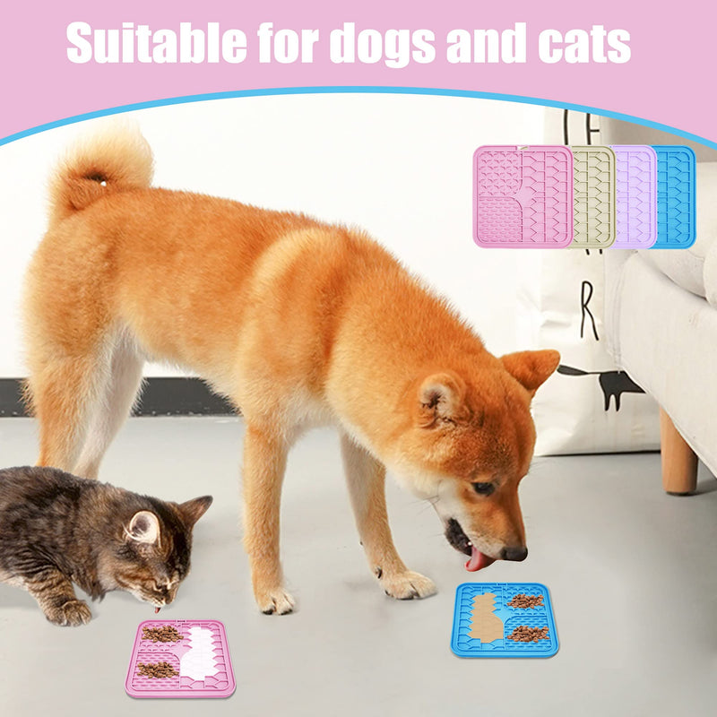 Lick Mat for Dogs and Cats，Cat Licking Pad with Suction Cups for Dog Anxiety Relief，Dog Peanut Butter Lick Pads for Dogs Perfect for Bathing Grooming,Slow Feeders for Dogs and Cats,4Pack pink+purple+blue+beige - PawsPlanet Australia