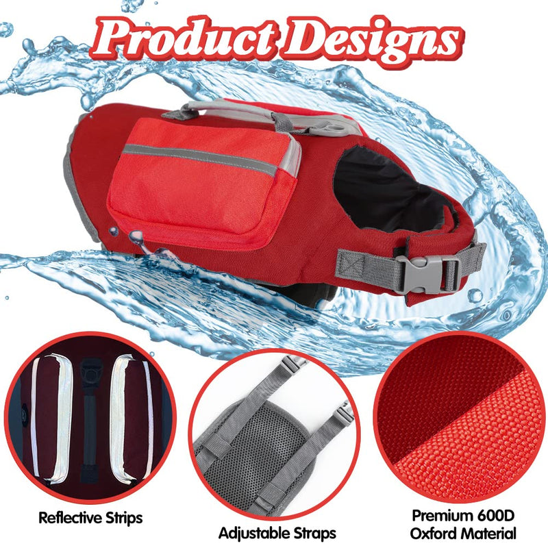 EMUST Dog Flotation Vest, Life Jacket for Small Dogs with Rescue Handle, Small Dog Vests Lifesaver for Swimming Boating Water, Red S - PawsPlanet Australia
