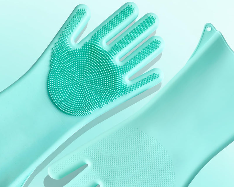 PnzongeMulti use silicone gloves for dogs, showers,pets cats hair removal, anti scratch massage products thickened set of 2 Green