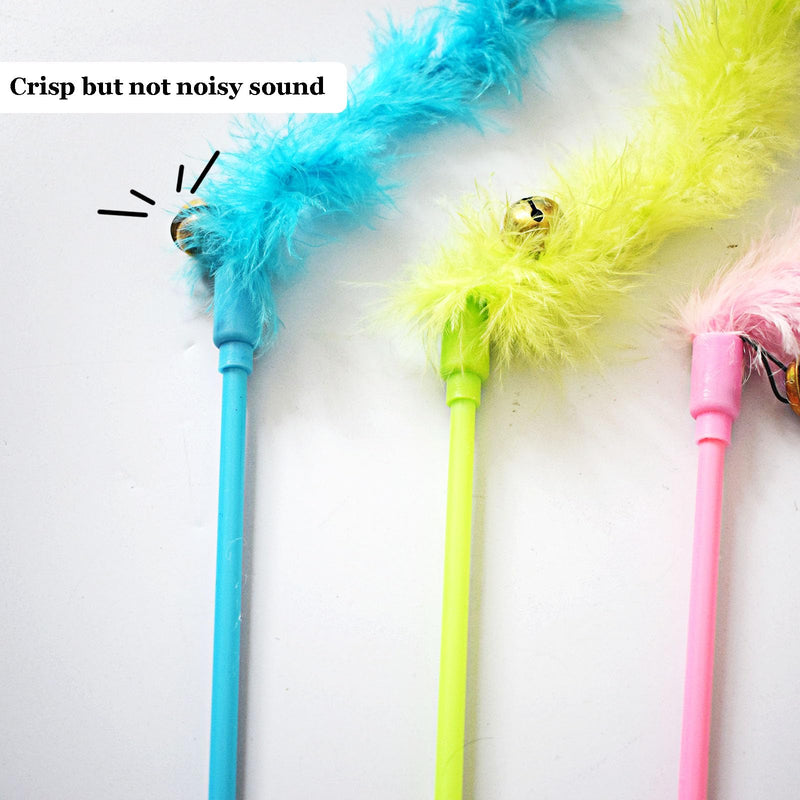 Cat Wand Toys, 3 PCS Interactive Cat Feather Toys Colorful Cat Teaser Wand with Bell for Cats and Kitties A - PawsPlanet Australia