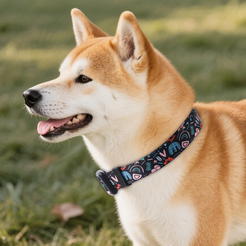 QQPETS Adjustable Soft Dog Collar: Print Flower Pink Multicolor Cute Patterns for XS Small Medium Large Pet Girl Boy Puppy Walking Running Training - PawsPlanet Australia