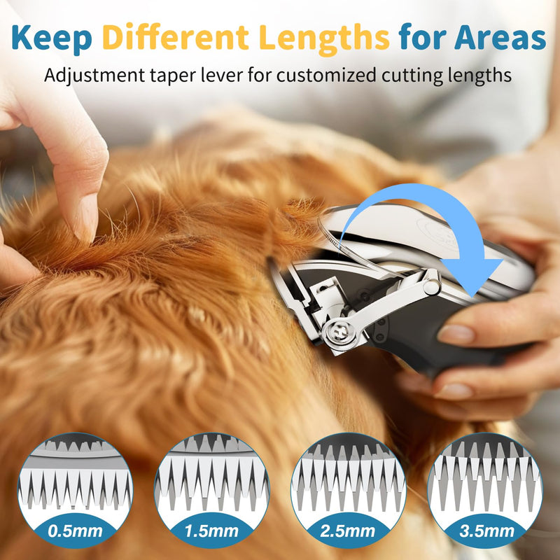 Dog Clippers Professional for Thick Hair, Low Noise Dogs Grooming Kit with Stainless Steel Blade, Cordless Grooming Clippers Dog Shaver Trimmer with 6 Guide Combs for Pets and Animals 7000 rpm