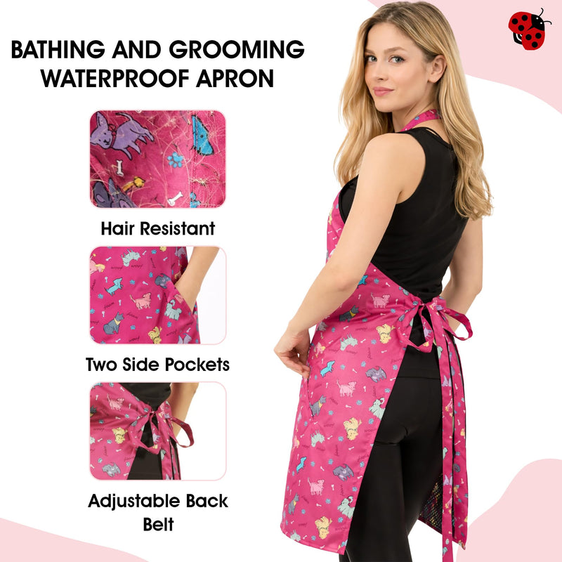 Ladybird Line 609 Pink Dog Waterproof Grooming Apron, Hair Bleach Resistant, Adjustable Neck Band, Breathable Mesh Lining - PawsPlanet Australia