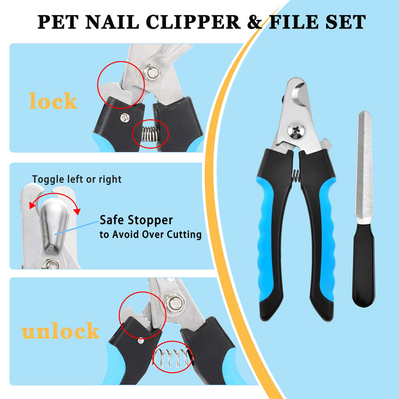 7PCS Dog Grooming Brush Kit for Shedding and Matted Fur, Self-Cleaning Slicker Brush with Undercoat Rake, Flea Comb for Long-Haired Pets, Blue - PawsPlanet Australia