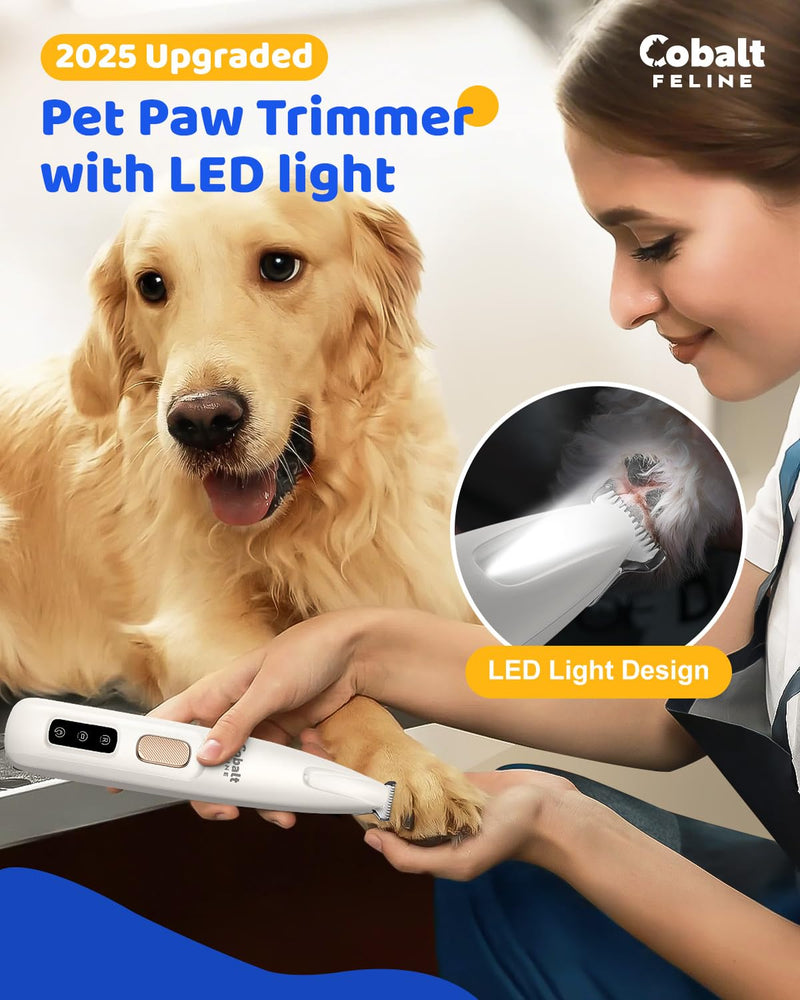Dog Paw Trimmer with LED Light, 35 dB Low Noise Waterproof Rechargeable Pet Paw Trimmer for Pet Paws, Ears, Rump, Face, Eyes (White) White - PawsPlanet Australia