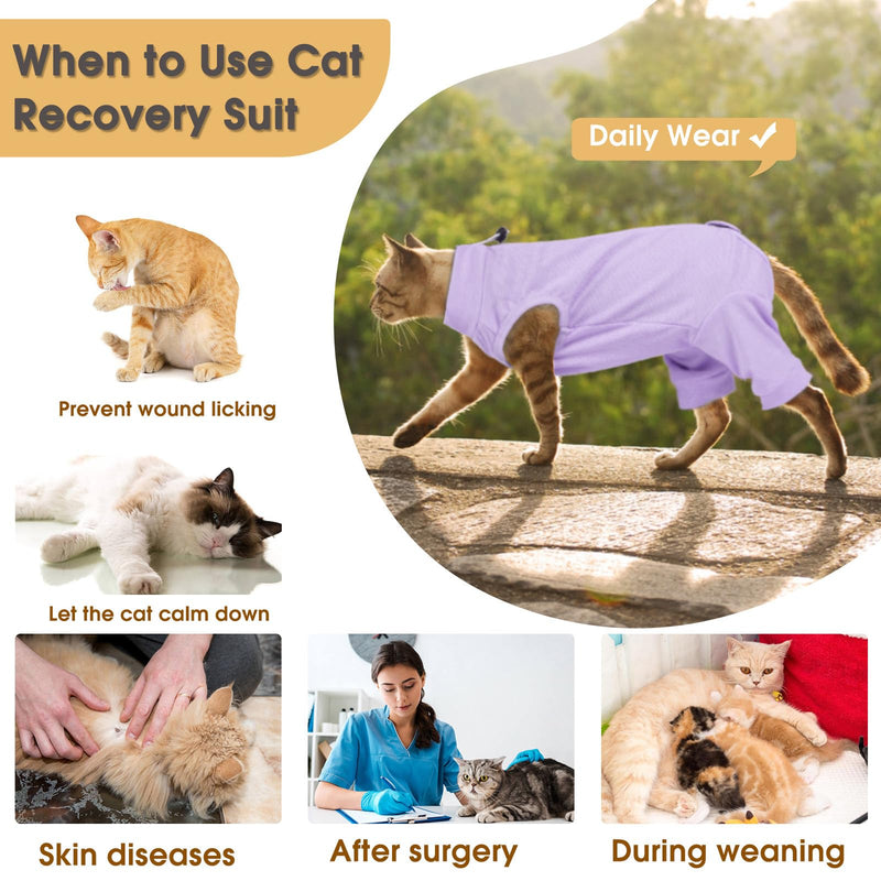 Cat Recovery Suit with Hind Legs, Breathable Post-Surgery Onesie for Abdominal Wounds, Anti-Licking Pet Surgical Pajamas - E-Collar Alternative for Female Cats (Purple, L) Large Purple