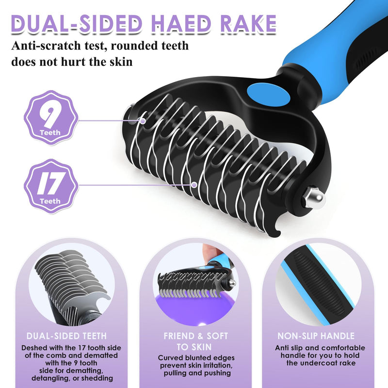Large Slicker Brush for Dogs - 3PC Pet Grooming Kit - Undercoat Rake & Stainless Comb | Long Pins Remove Mats on Poodles, Golden, Labradoodles | Thick Coat Deshedder for Dogs, Cats, Purple - PawsPlanet Australia