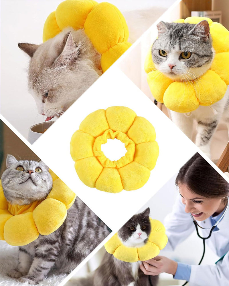 Adjustable waterproof cat collar, soft sunflower anti-lick cat collar, suitable for protecting the neck of cats and dogs after surgery, M (yellow)