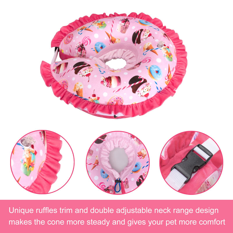 CuteBone Inflatable Cat Cone Collar to Stop Licking After Surgery-Double Adjustable Neck Range P23SO00102S Upgrade-dessert Small