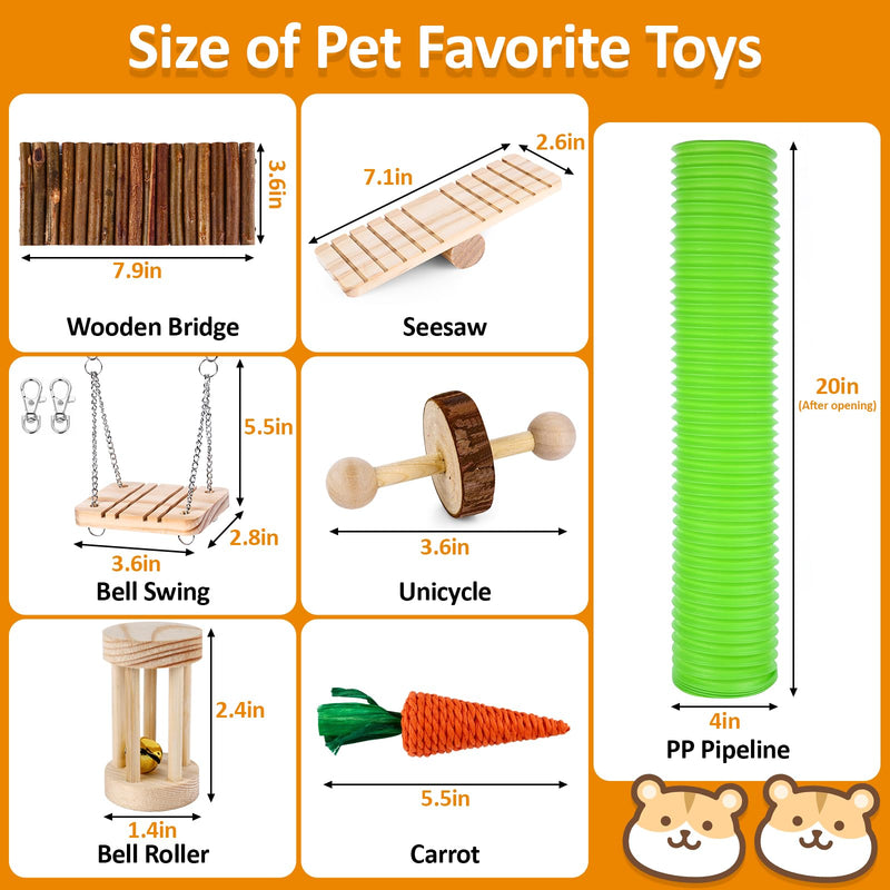 Hamster Toys Set, Guinea Pig Toys Small Animal Chewing Toy and Rat Cage Accessories, Chinchillas, Gerbils, Rats, Rabbit Rodents Teeth Care, Apple Wood Timothy Hay Mouse Toy Swing Seesaw Bridge Styles-4