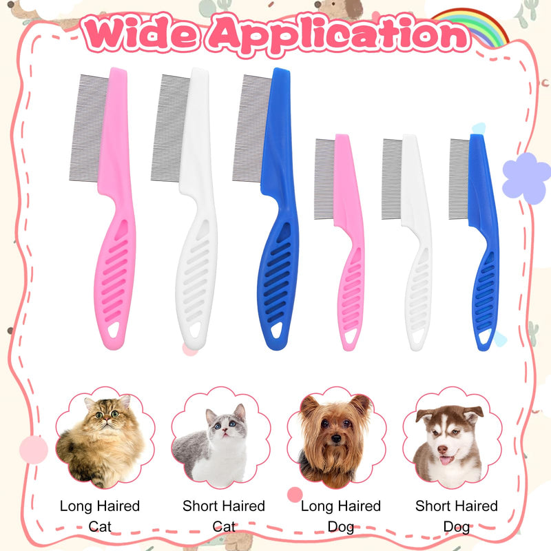 24 Pcs Flea Comb for Dogs and Cats Flea Remover Tool with Stainless Steel Metal Teeth for Detangling Grooming Kit, Pink, Blue and White, 2 Sizes - PawsPlanet Australia