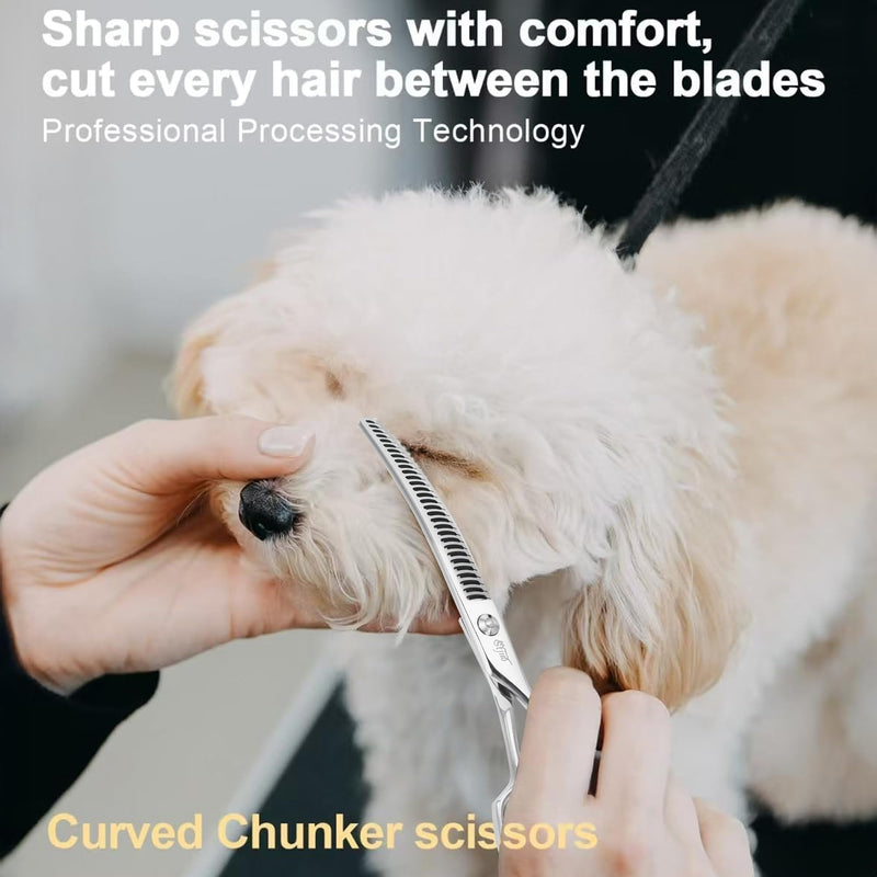 Professional Dog Grooming Scissors, Japanese 440C Stainless Steel, 62 HRC Hardness (Curved Chunker, 7'') Curved Chunker 7'' - PawsPlanet Australia