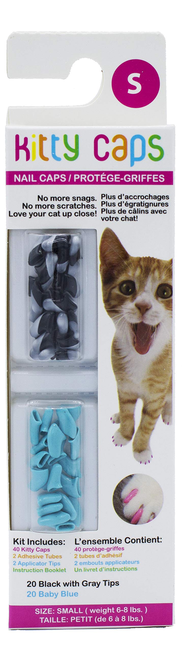 Kitty Caps Nail Caps for Cats | Black with Gray Tips & Baby Blue, Small, 40 Count - 3 Pack | Safe, Stylish & Humane Alternative to Declawing | Stops Snags and Scratches - PawsPlanet Australia