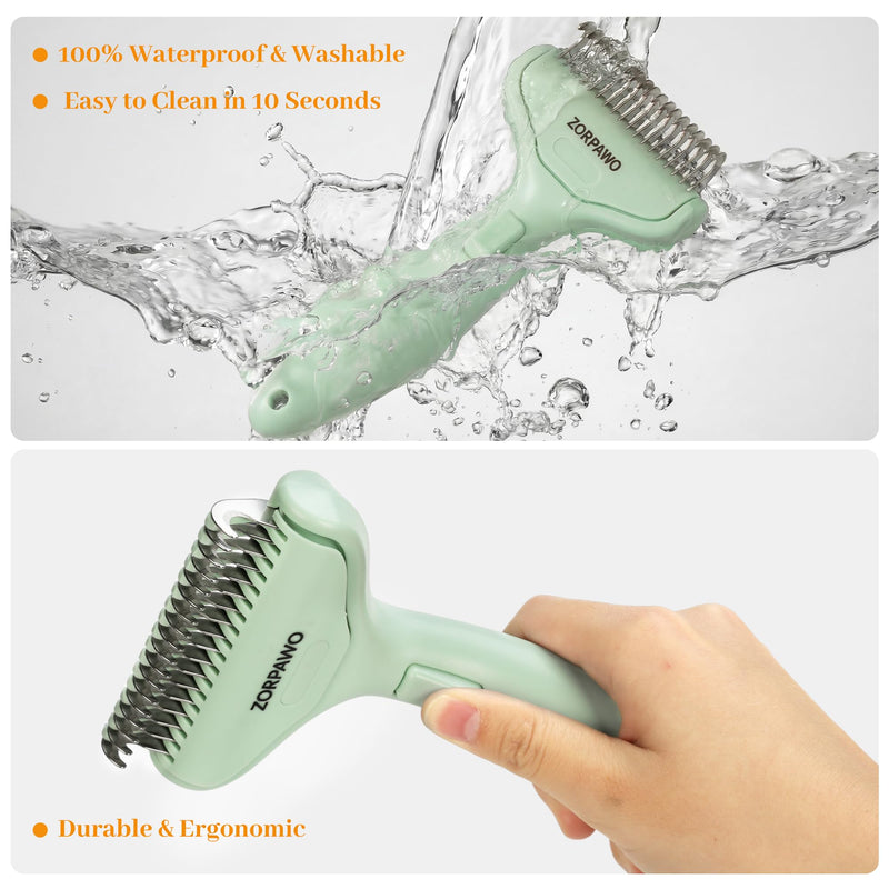 Dog Deshedding Brush & Dematting Comb for Cats - Removes Mats, Tangles & Loose Hair Painlessly, Professional Undercoat Rake for Long Haired Pets(Green) Green - PawsPlanet Australia