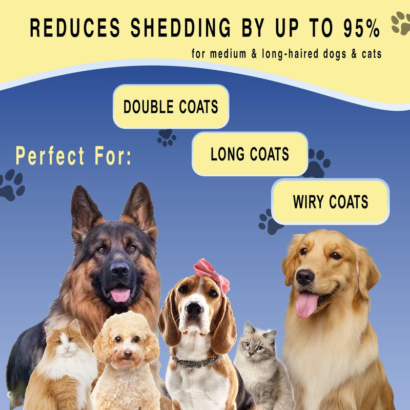 Dog Brush for Shedding 2-in-1 with Grooming Glove - Undercoat Rake & Shedding Tool for Long/Short Hair Dogs, Flea Comb & Hair Removal Brush for Gentle Massage (M) M - PawsPlanet Australia