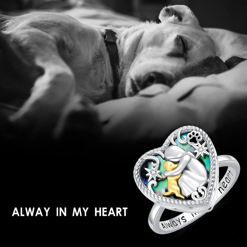 Sterling Silver Dog Urn Ring for Ashes, Dog Memorial Keepsake Cremation Jewelry Gifts for Dog Lovers Women Abalone Shell Size 8 - PawsPlanet Australia